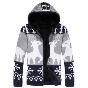 Zamori Snowflakes Reindeer Fleece Hooded Jacket Men’s Medium